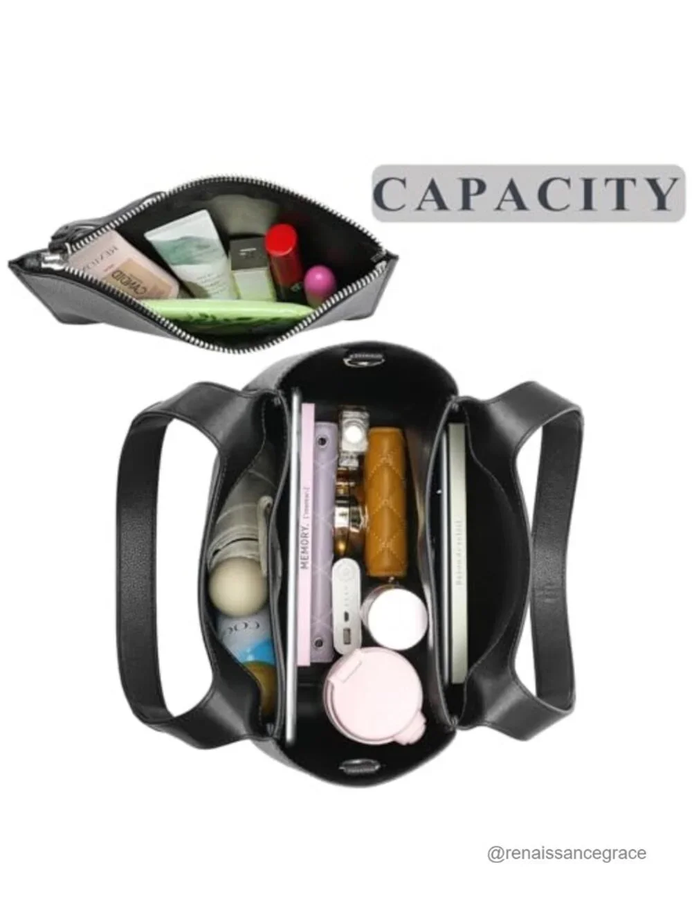 Women's PU Leather Tote Bag Triple Compartment Work Shoulder Handbag